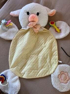 Vintage Eden Lamb Activity Mat Yellow Quilted Body with Toys